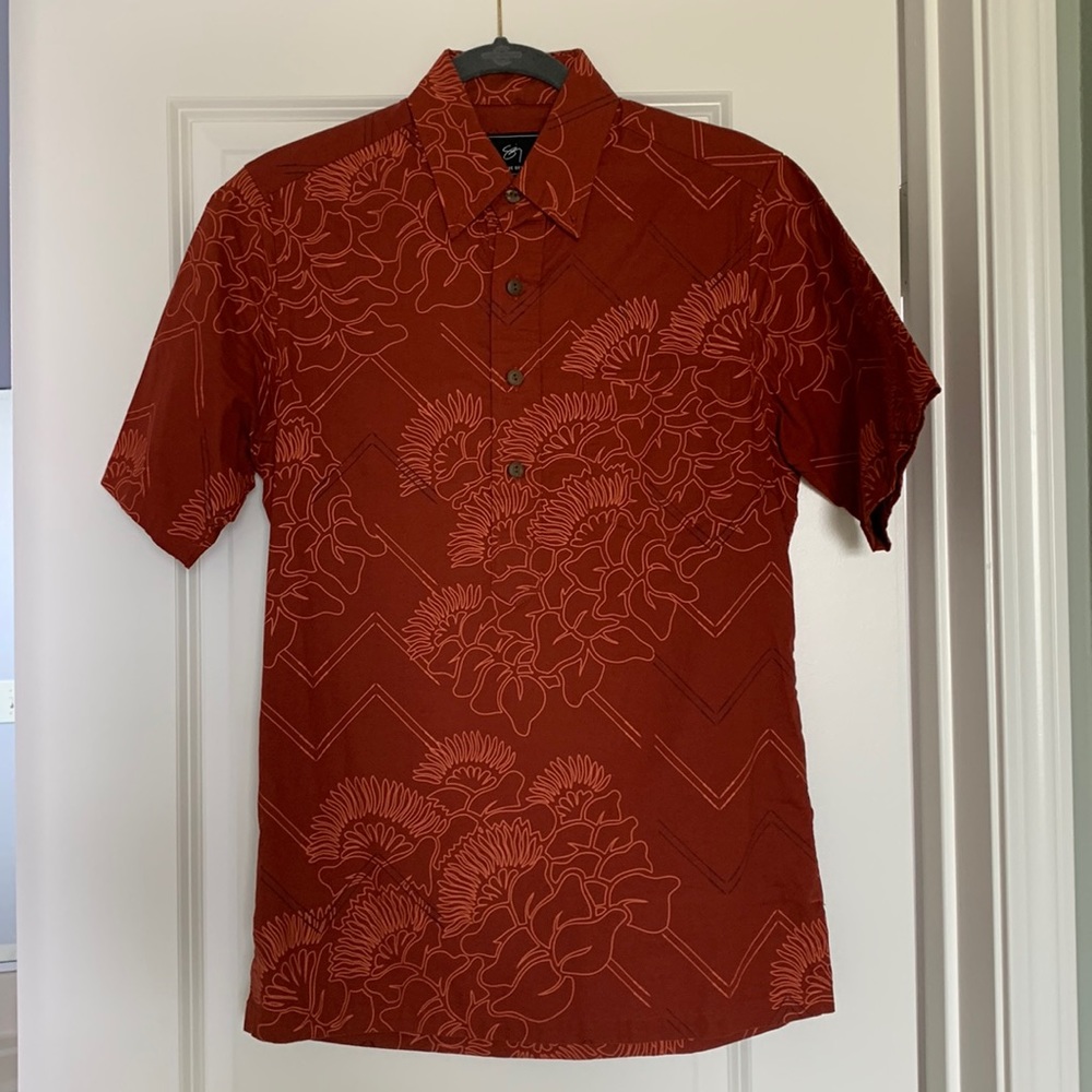 Sig Zane Pullover Mens Aloha Shirt XS Dusty Red